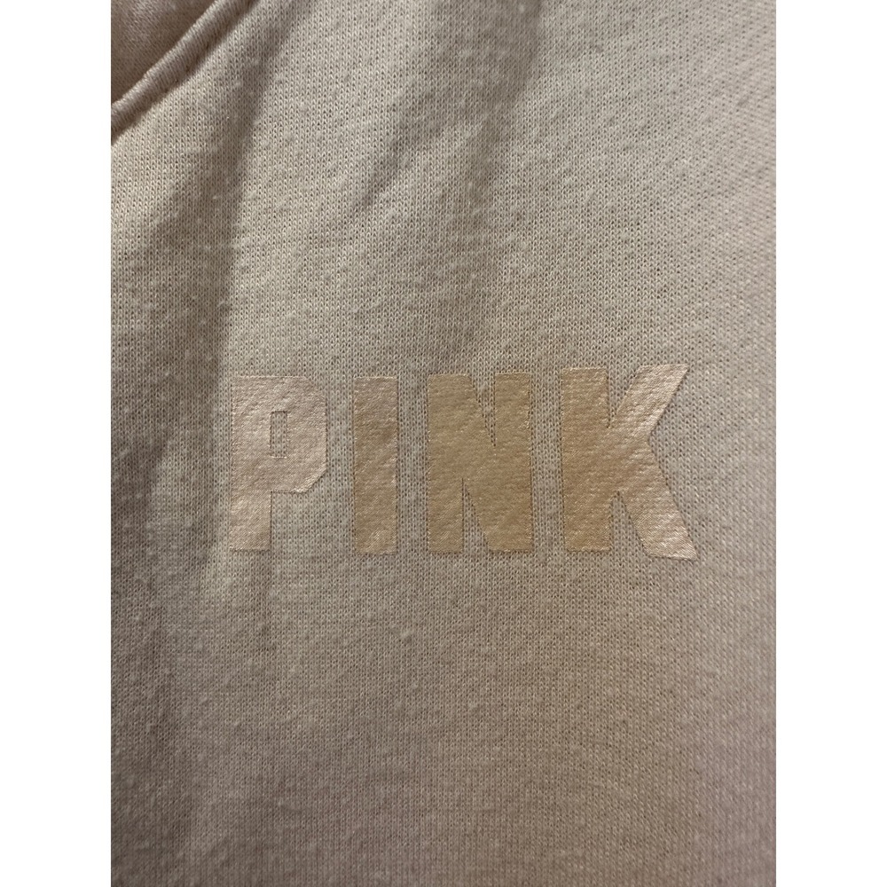 PINK‎ Victoria's Secret Sweatshirt Raw Hem V Neck Pullover Top Beige Comfy - Picture 2 of 5